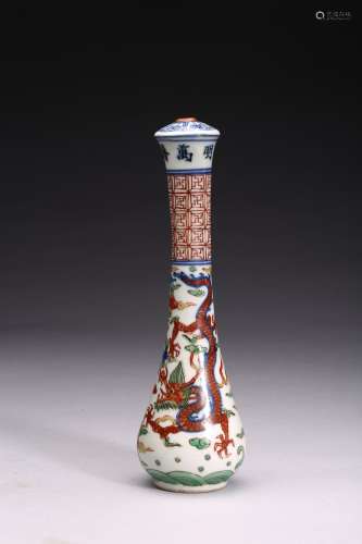 A WUCAI ENAMEL 'DRAGON' BRUSH HANDLE