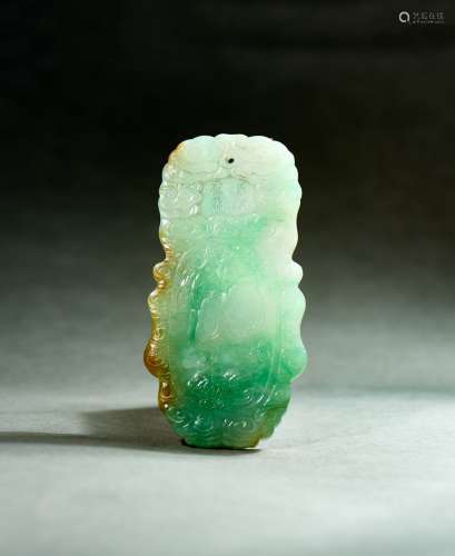 A JADEITE CARVED 'MELON' INSCRIBED PENDANT