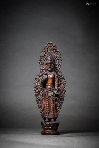 A COPPER ALLOY FIGURE OF STANDING BODHISATTVA