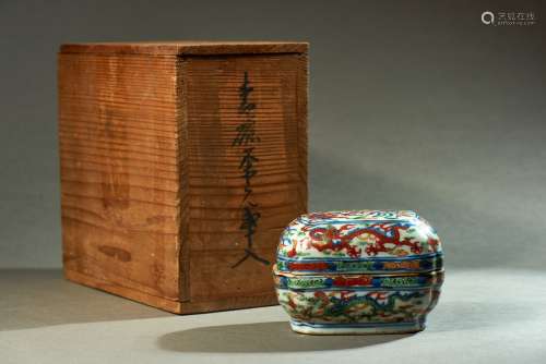 A CHINESE WUCAI 'PHOENIX AND DRAGON' BOX AND COVER