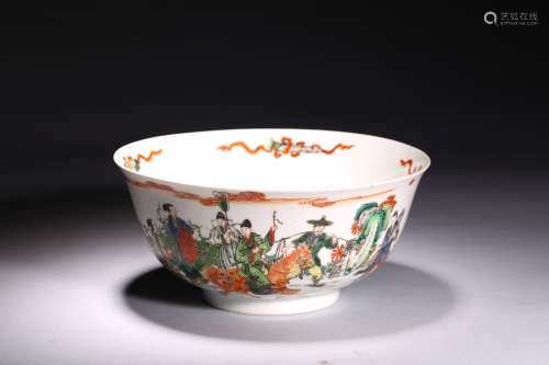 A CHINESE FAMILLE VERTE 'FIGURES' BOWL