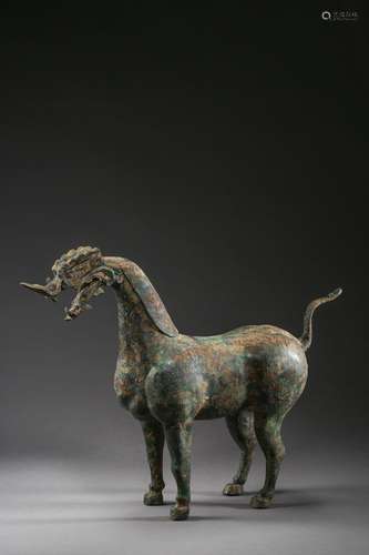 A CHINESE BRONZE CAST 'DRAGON-HEAD' HORSE