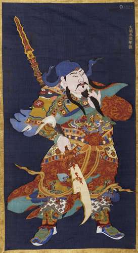 A LARGE EMBROIDERED KESI 'GUAN YU' HANGING PANEL