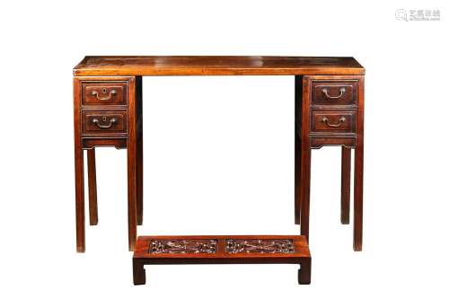 A CHINESE HARDWOOD SCHOLAR'S TABLE AND FOOTREST