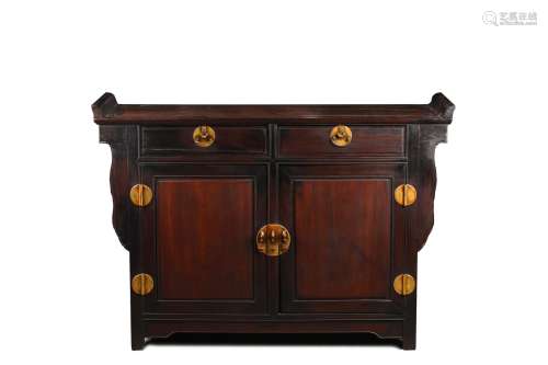 A HARDWOOD TWO DRAWER COFFER TABLE