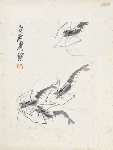 QI BAISHI: INK ON PAPER 'SHRIMP' PAINTING