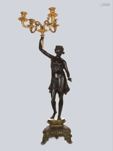 A Gilt And Patinated Bronze Figurative Candelabra By Vishnevsky Bros.