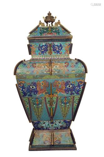 A Large Imperial Cloisonne Enamel Vase and Cover, Fanglei 18th Century