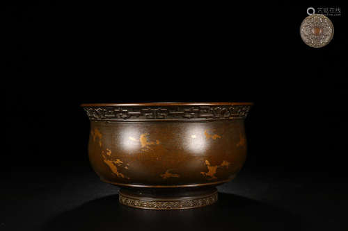 BRONZE BOWL WITH GOLD-PRINTED DESIGN