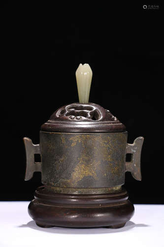 BRONZE CENSER WITH JADE TOP