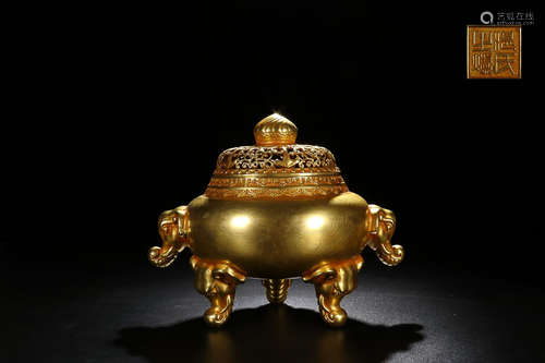 GILT BRONZE ELEPHANT CENSER