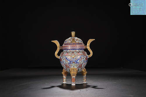 QIANLONG MARK ENAMEL HOLLOW TRIPOD CENSER