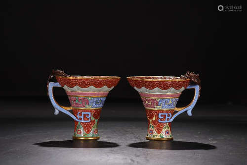 QIANLONG MARK GOLDEN-EDGE CUPS