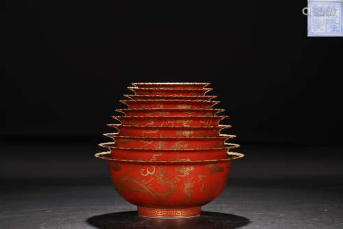 QIANLONG MARK RIRON-RED BOWL IN SET