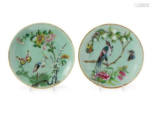 A Pair of Chinese Celadon Ground Famille Rose Porcelain