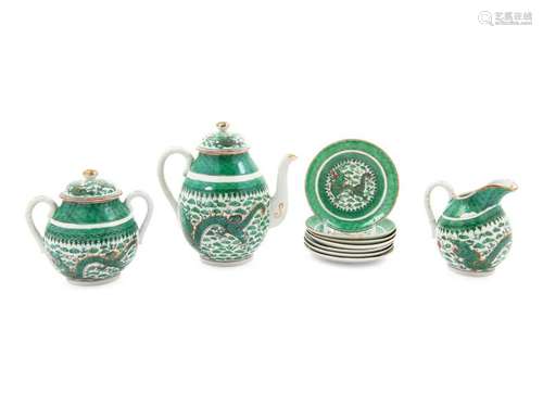 Ten Chinese Green Enameled Porcelain Tea Wares Height