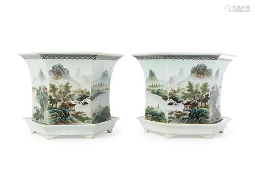 A Pair of Chinese Qianjiang Porcelain Cachepots and