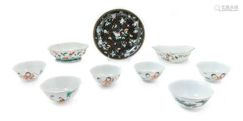 Nine Chinese Famille Rose Porcelain Wares Largest: diam