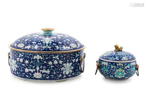 Two Chinese Famille Rose Porcelain Covered Bowls