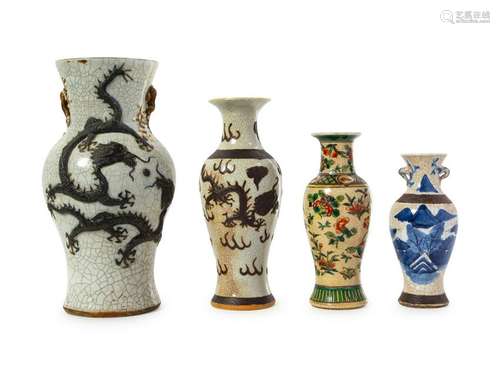 Four Chinese Ge-Type Porcelain Vases Height of tallest