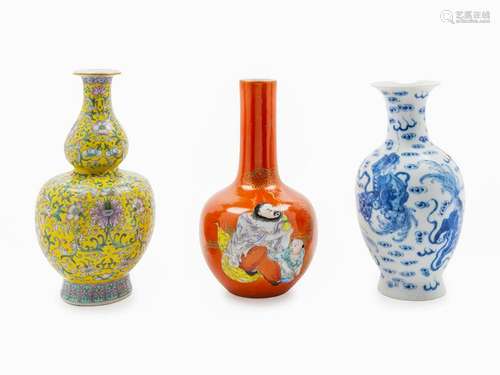 Three Chinese Porcelain Vases Tallest: height 8 5/8