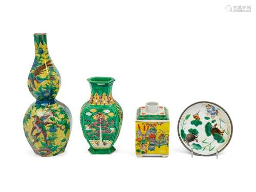 Four Chinese Famille Verte Porcelain Articles Tallest: