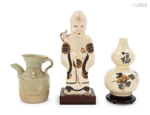 Three Chinese Earthenware Articles Largest: height 6