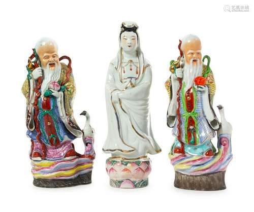 Three Chinese Famille Rose Porcelain Figures of