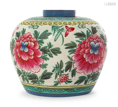 A Chinese Painted Yixing Pottery Jar Height 4 1/2 in.,