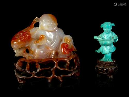 Two Chinese Hardstone Figures Larger: height 2 1/2 x