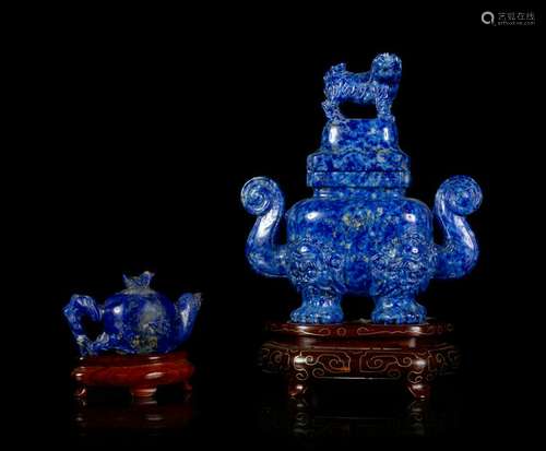 Two Chinese Lapis Lazuli Articles Larger: height 4 in.,