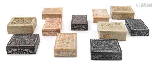 Twenty-Two Chinese Carved Soapstone Rectangular Covered