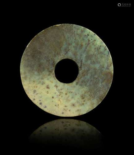 A Chinese Archaic Mottled Green JadeÂ Bi Disk Diam 8