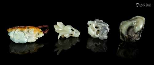 Four Chinese Carved Jade and Jadeite Toggles Largest: