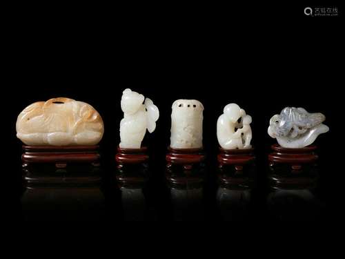 Five Small Chinese Jade Toggles Largest: length 2 1/2