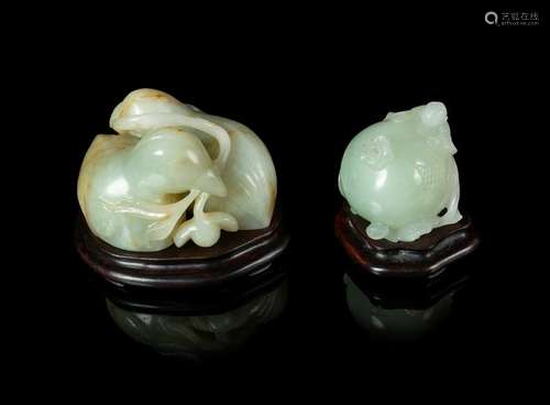 Two Chinese Celadon Jade Figural Groups Larger: length