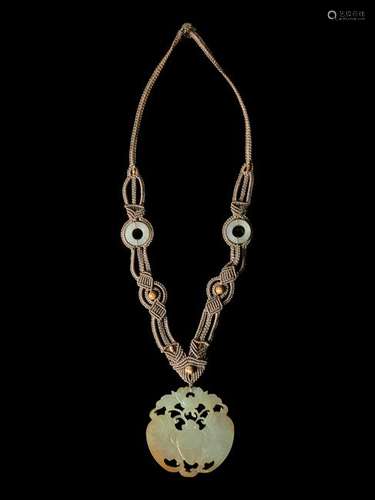 A Chinese Light Russet and Celadon Jade Pendant