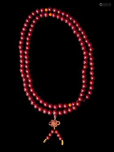 A Strand of Chinese Hardwood Prayer Beads Length 27 1/2