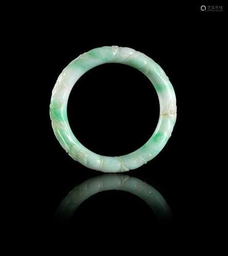 A Chinese Apple Green and Celadon Jadeite Bangle Diam 3