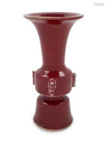 A Chinese Copper Red Glazed Porcelain Gu Vase Height 7