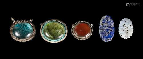 Seventy Chinese Hardstone and Glass Pendants Largest: