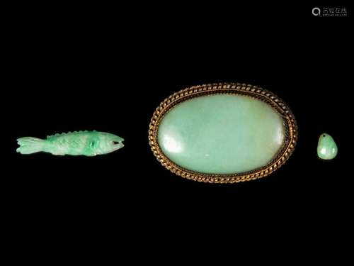 Three Chinese Jadeite Jewelry Largest: width 1 3/4 in.,