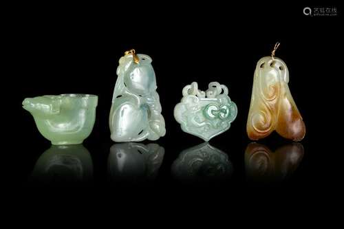 Four Chinese Jadeite and Serpentine Articles Largest: 2