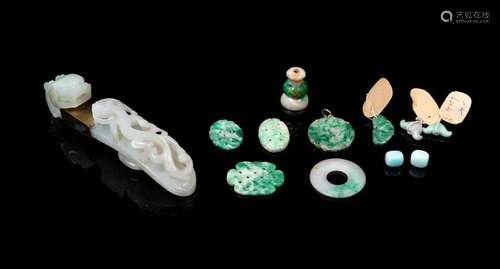 Twelve Chinese Jade and Jadeite Jewelry Largest: length