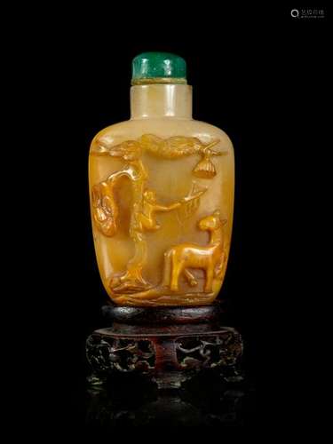 A Chinese Carved Agate Snuff Bottle Height 2 3/8 in., 6