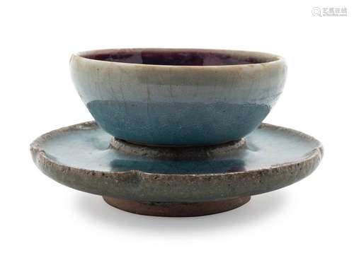 A Chinese Jun-Type Stoneware Cup and Stand Cup: diam 3