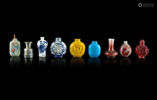 Nine Chinese Snuff Bottles Tallest: height 2 3/4 in., 7