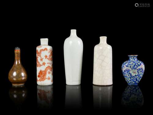 Five Chinese Porcelain Snuff Bottles Largest: height 3