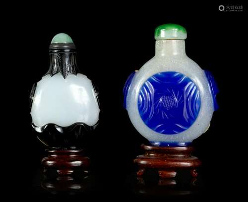 Two Chinese Glass Snuff Bottles Taller: height 2 1/4