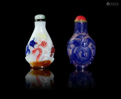 Two Chinese Peking Glass Snuff Bottles Taller: height 2